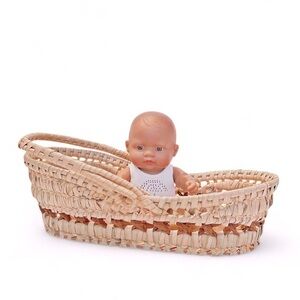 Miniland Small Baby Doll Girl Hispanic & Bassinet